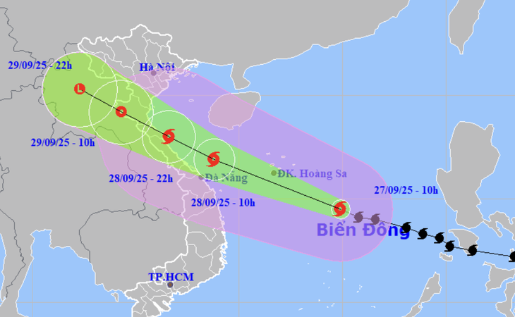 Forecast of location and direction of storm Bualoi at 10am September 27 - Photo: NCHMF