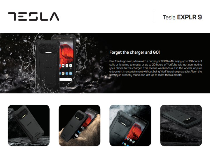 Điện thoại TESLA EXPLR 9 không phải của hãng Tesla (của Elon Musk), mà thuộc về một thương hiệu khác sử dụng tên "Tesla", chuyên sản xuất các điện thoại rugged với pin dung lượng lớn và khả năng chống nước, bụi. (Ảnh: Tesla.info)