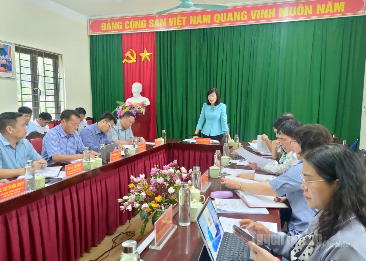 សមមិត្ត Pham Thi Minh Xuan សមាជិកគណៈកម្មាធិការអចិន្ត្រៃយ៍បក្សខេត្ត អនុប្រធានក្រុមប្រឹក្សាប្រជាជនខេត្ត ថ្លែងមតិក្នុងជំនួបធ្វើការជាមួយឃុំ Tung Vai។