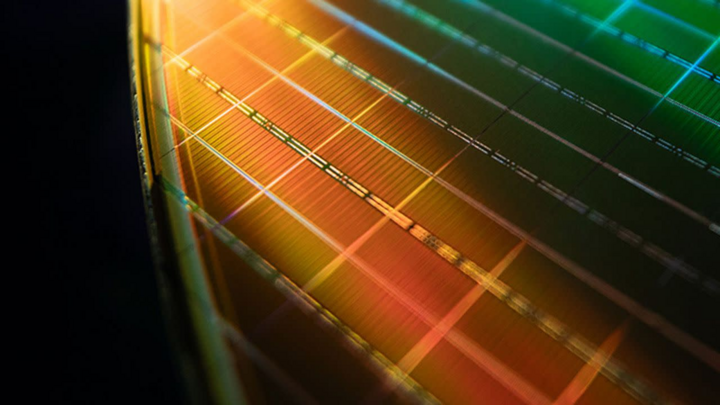 Semiconductor wafer with colorful microcircuits targeted by Russia with localized technology. (Source: Micron)