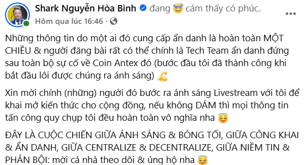Thị trường tiền số hôm nay, 30-9: Shark Bình lên tiếng khi bị cộng sự cũ tố ‘úp bô’ - Ảnh 3.