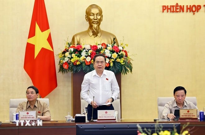 Chủ tịch Quốc hội Trần Thanh Mẫn phát biểu khai mạc phiên họp. (Ảnh: Doãn Tấn/TTXVN)