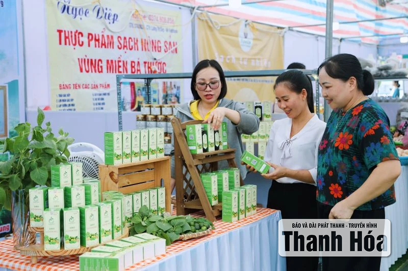 Pembukaan pameran untuk memperkenalkan produk pertanian dan makanan yang aman pada tahun 2025 di komune Hoang Hoa
