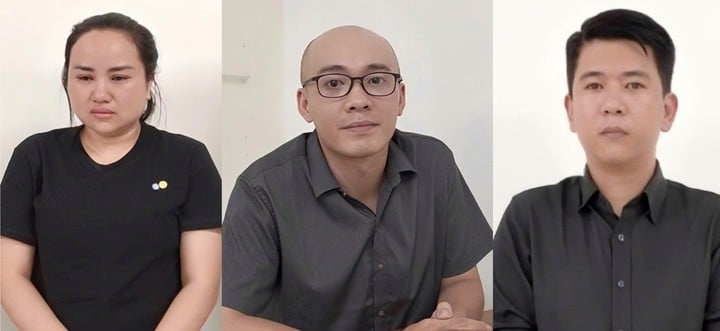 Hường, Khải, Long (từ trái qua) tại cơ quan công an.