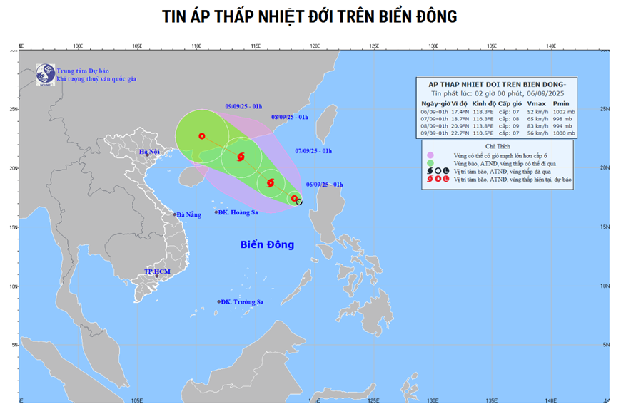  Áp thấp nhiệt đới có khả năng mạnh lên thành bão. Ảnh: Trung tâm Dự báo khí tượng thủy văn quốc gia