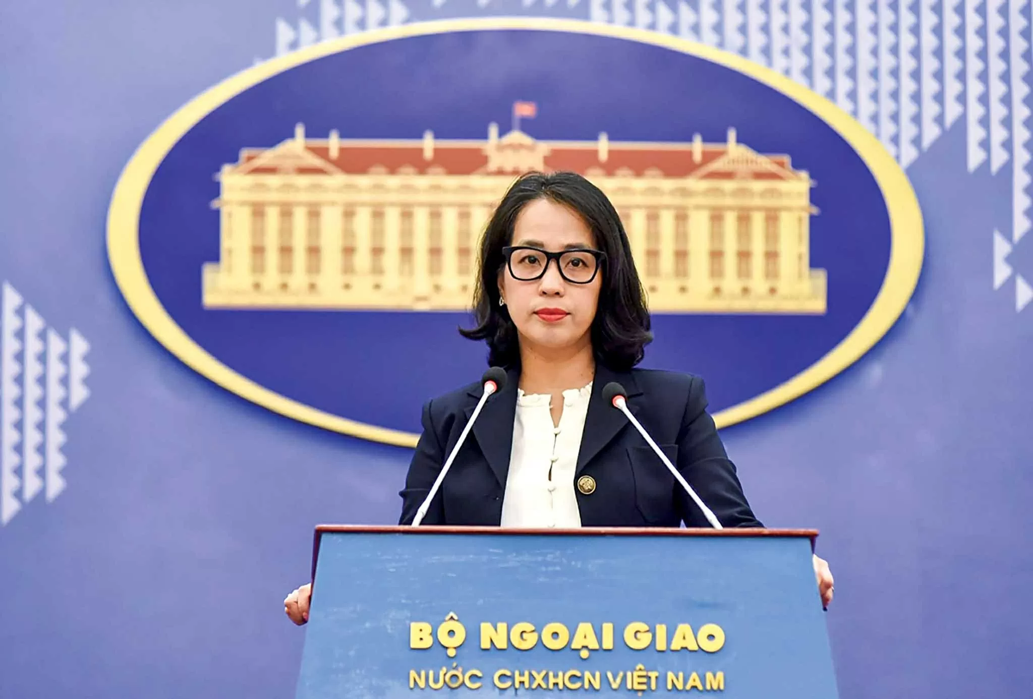 Người phát ngôn Bộ Ngoại giao, Vụ trưởng Vụ Thông tin báo chí  Phạm Thu Hằng. (Ảnh: Nguyễn Hồng)