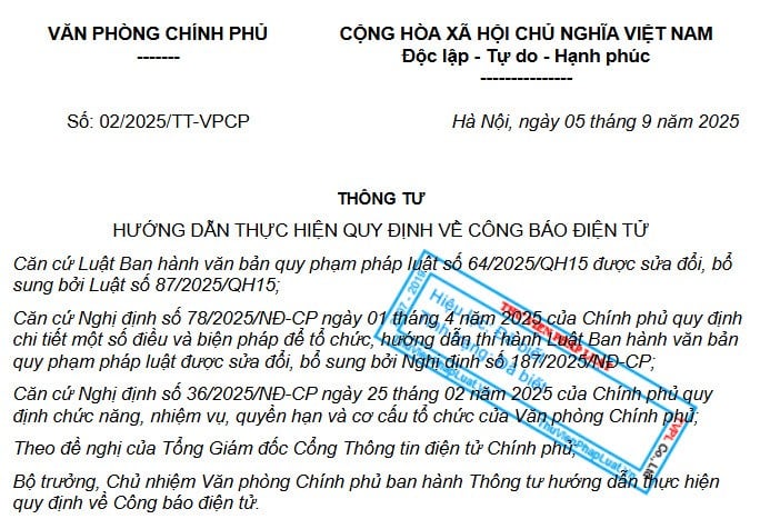 Chính thức áp dụng Thông tư 02/2025/TT-VPCP về Công báo điện tử - ảnh 1