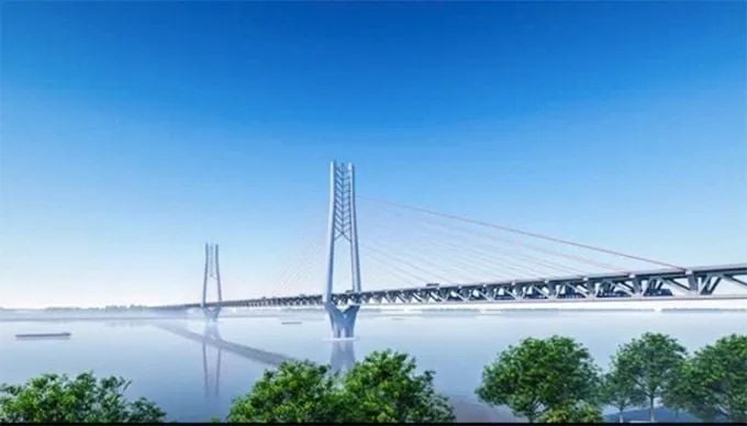 Perspektivvy av Can Tho 2-bron över Hau-floden, som förväntas börja byggas 2026. Foto: Van Vu. Phối cảnh cầu Cần Thơ 2 vượt sông Hậu, dự kiến khởi công năm 2026. Ảnh: Văn Vũ.