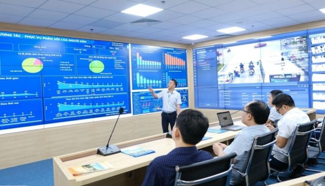 Trung tâm Giám sát - điều hành thông minh tỉnh Thanh Hóa. Ảnh: VOV.