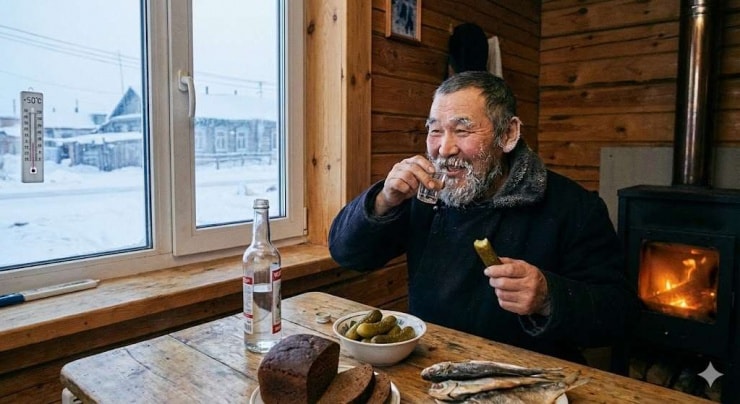 Người dân Yakutsk sử dụng rượu mạnh và thực phẩm muối để giữ ấm cơ thể.
