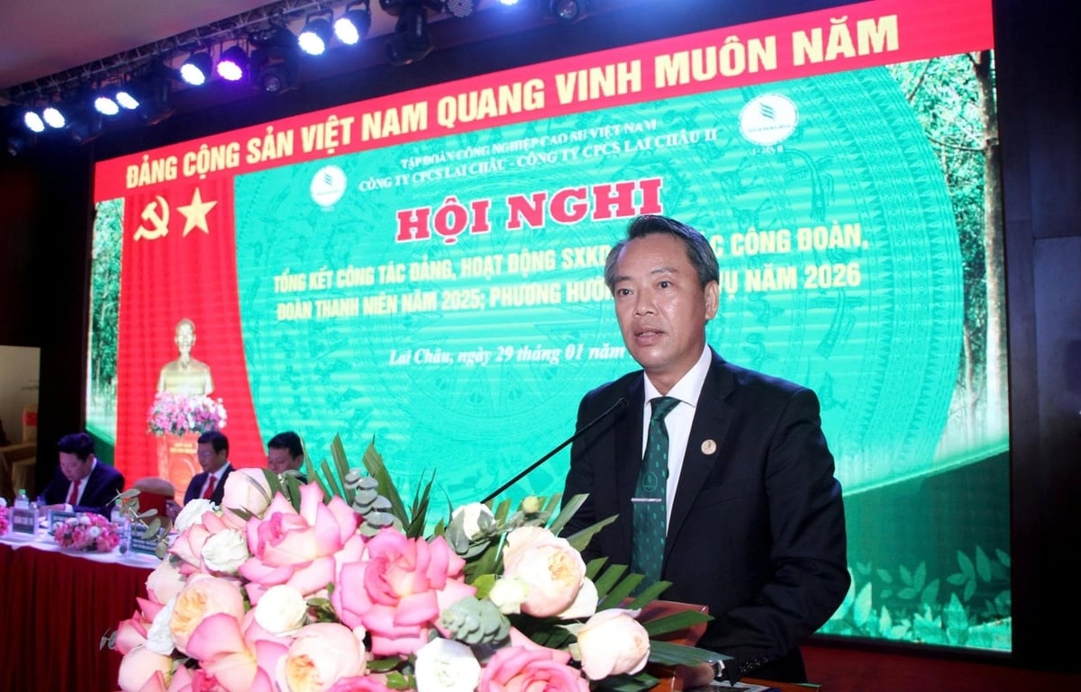 Il signor Pham Van Hoi Em, vicedirettore generale del Gruppo vietnamita dell'industria della gomma, interviene alla conferenza. Foto: Van Tam. Ông Phạm Văn Hỏi Em - Phó Tổng Giám đốc Tập đoàn Công nghiệp Cao su Việt Nam phát biểu tại hội nghị. Ảnh: Vạn Tâm.