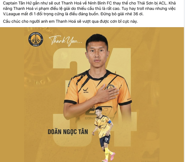La verità su Doan Ngoc Tan che lascia il Thanh Hoa Club - Foto 1. Thực hư chuyện Doãn Ngọc Tân rời CLB Thanh Hóa
- Ảnh 1.