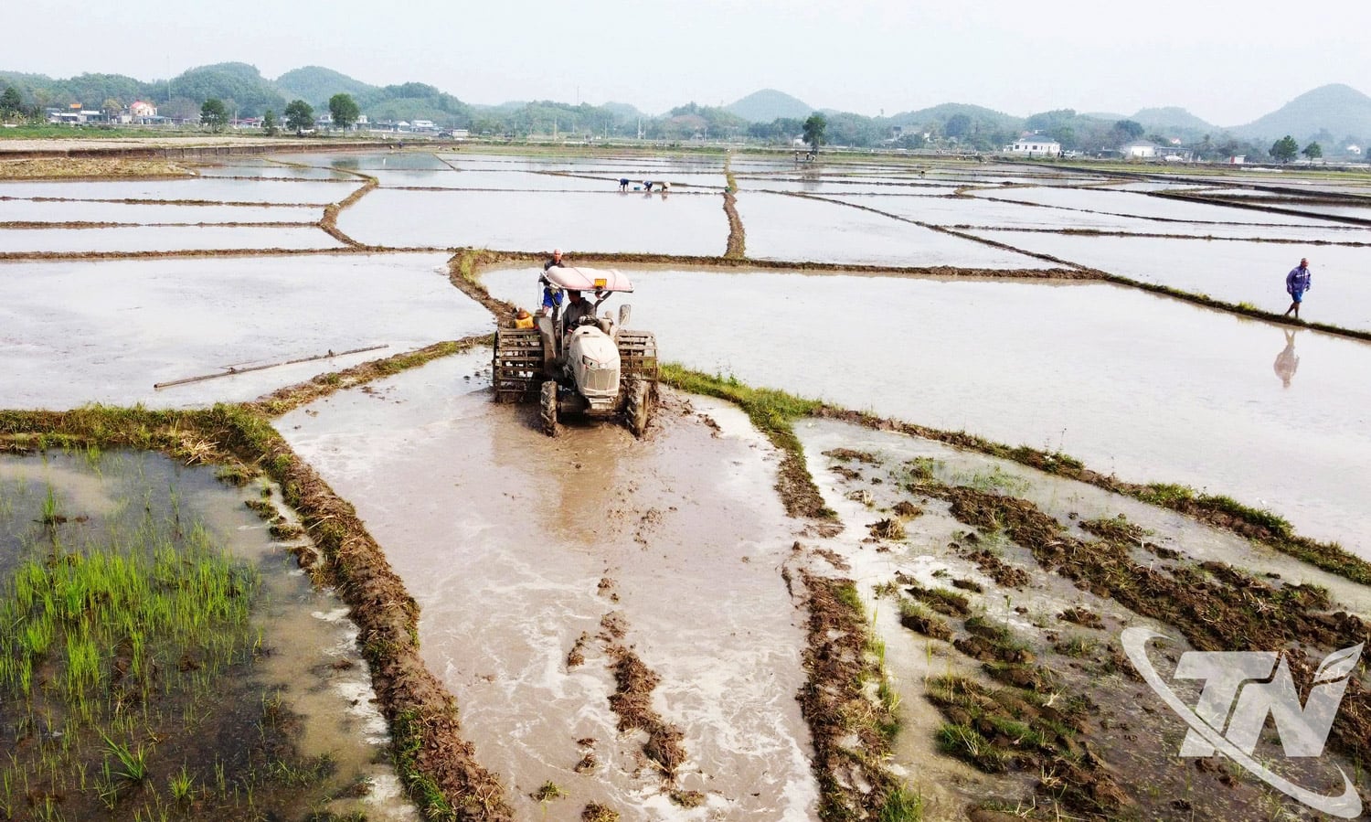 Gli agricoltori del comune di An Khanh preparano il terreno per la semina del riso primaverile. Foto di B.H.