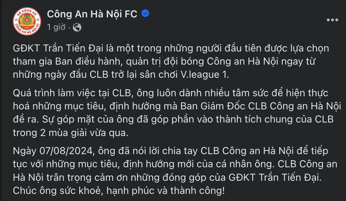 Herr Tran Tien Dai verabschiedet sich vom Hanoi Police Club - Foto 2. Ông Trần Tiến Đại chia tay CLB Công an Hà Nội- Ảnh 2.