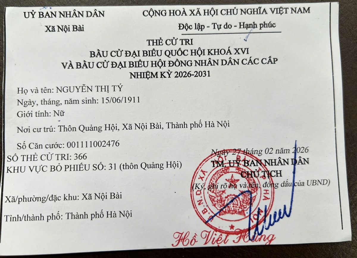 Lá phiếu của cử tri 115 tuổi ở Hà Nội- Ảnh 3.