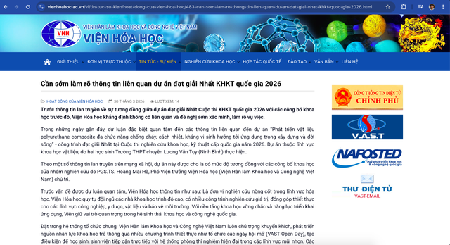 Vietnamese chemicals: Controversy over information to clarify soon about the project that won the national prize of science and technology - Photo 2.