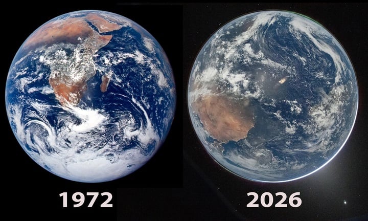 1972 ve 2026 yıllarında çekilmiş Dünya görüntüleri. (Fotoğraf: NASA)