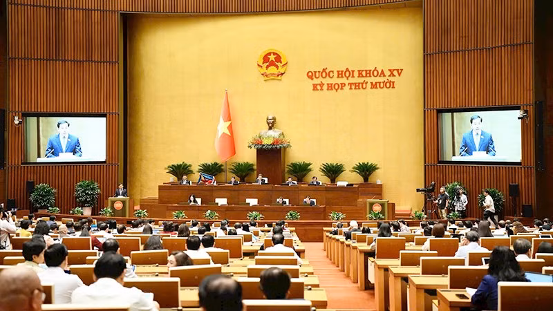 Toàn cảnh phiên thảo luận tại hội trường về bảo vệ môi trường tại kỳ họp thứ mười, Quốc hội khóa XV.