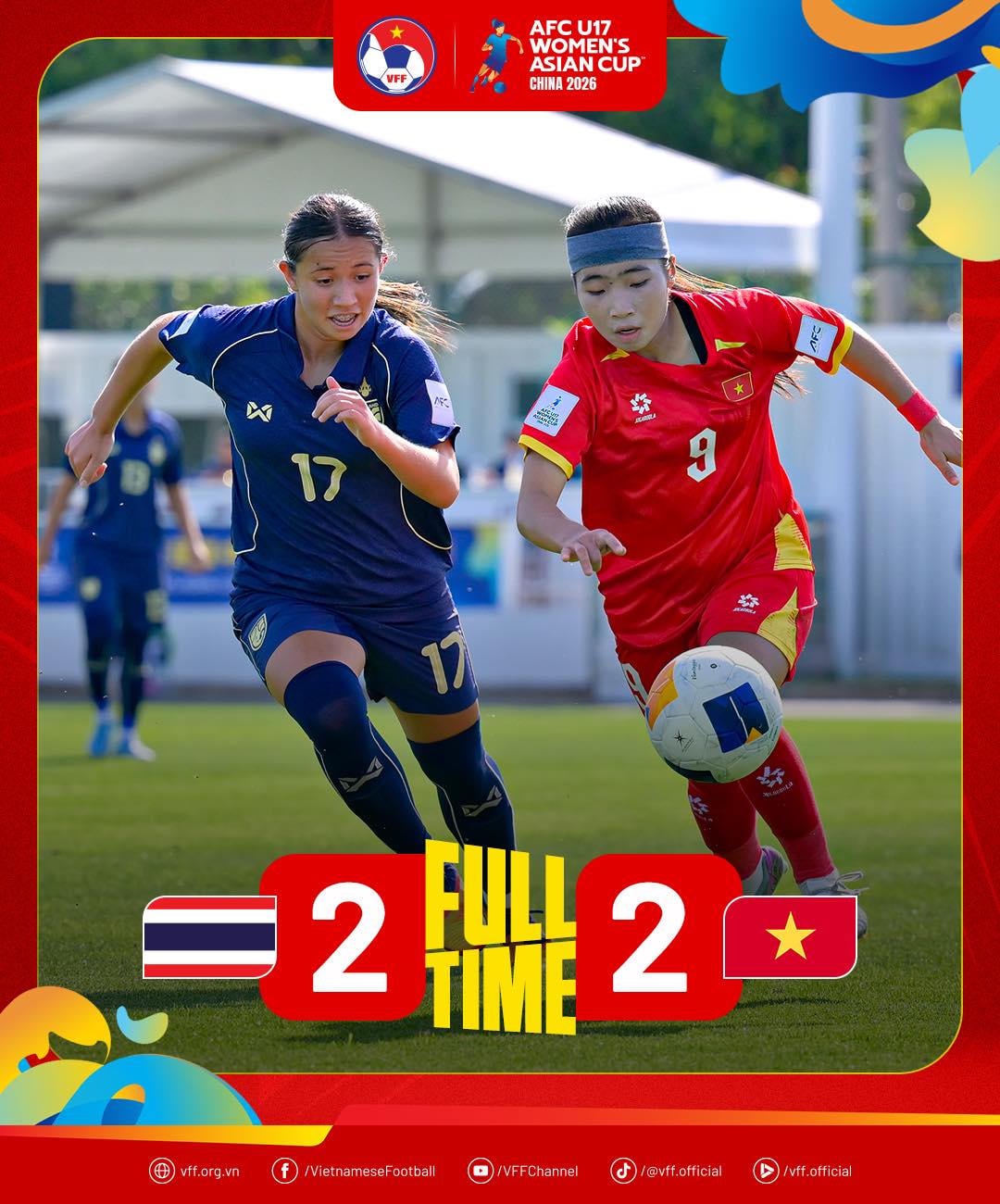 Die vietnamesische U17-Frauenmannschaft spielte 2:2 unentschieden gegen die thailändische U17-Mannschaft.