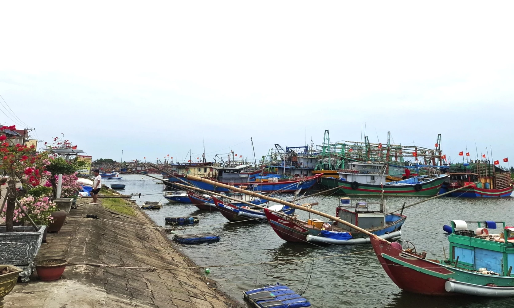 ទូកនេសាទជាច្រើនកំពុង «ដេកលើច្រាំង» រង់ចាំតម្លៃប្រេងឥន្ធនៈធ្លាក់ចុះគួរឱ្យកត់សម្គាល់ មុនពេលបន្តនេសាទ - រូបថត៖ S.H