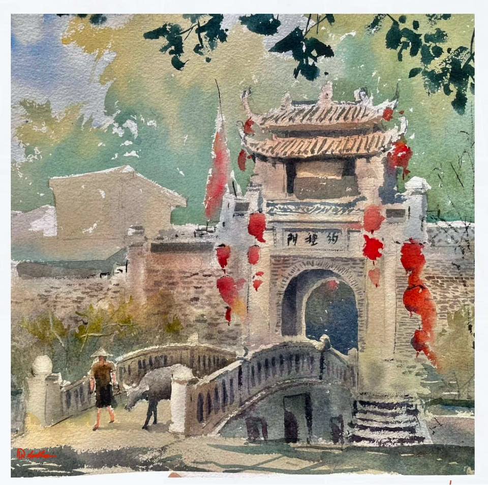 Cổng được thiết kế theo kiểu "thượng gia - hạ môn" (trên nhà, dưới cổng) - ký họa của KTS Đặng Viết Lộc
