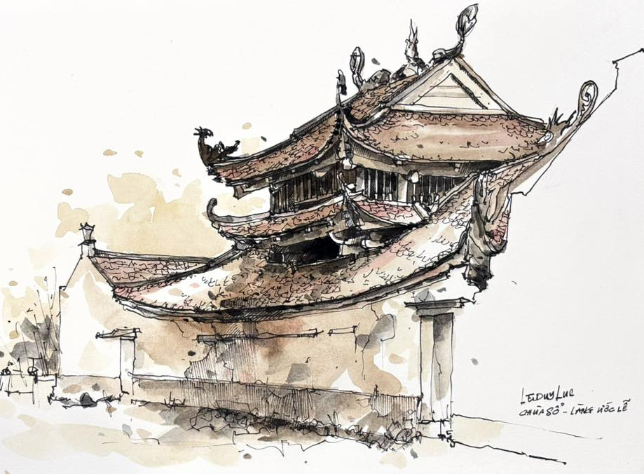 Một góc chùa Sổ trong làng - ký họa của Lê Duy Lực