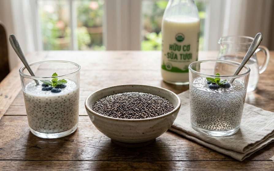 Ngâm hạt chia trong nước hay trong sữa tốt hơn?