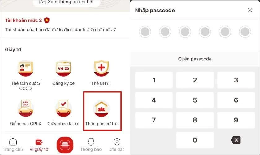 Sau đó, chọn “Thông tin cư trú”.