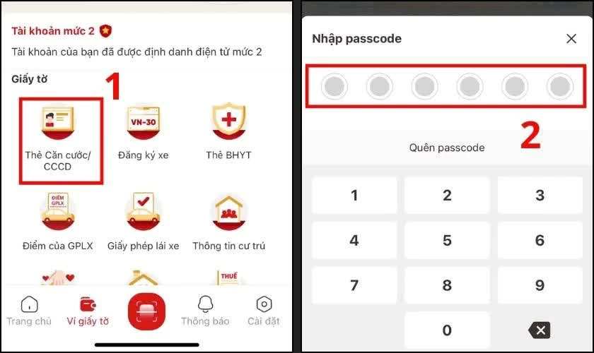 Vyberte „Občanský průkaz/občanský průkaz“. Chọn “Thẻ CCCD/Căn cước”.