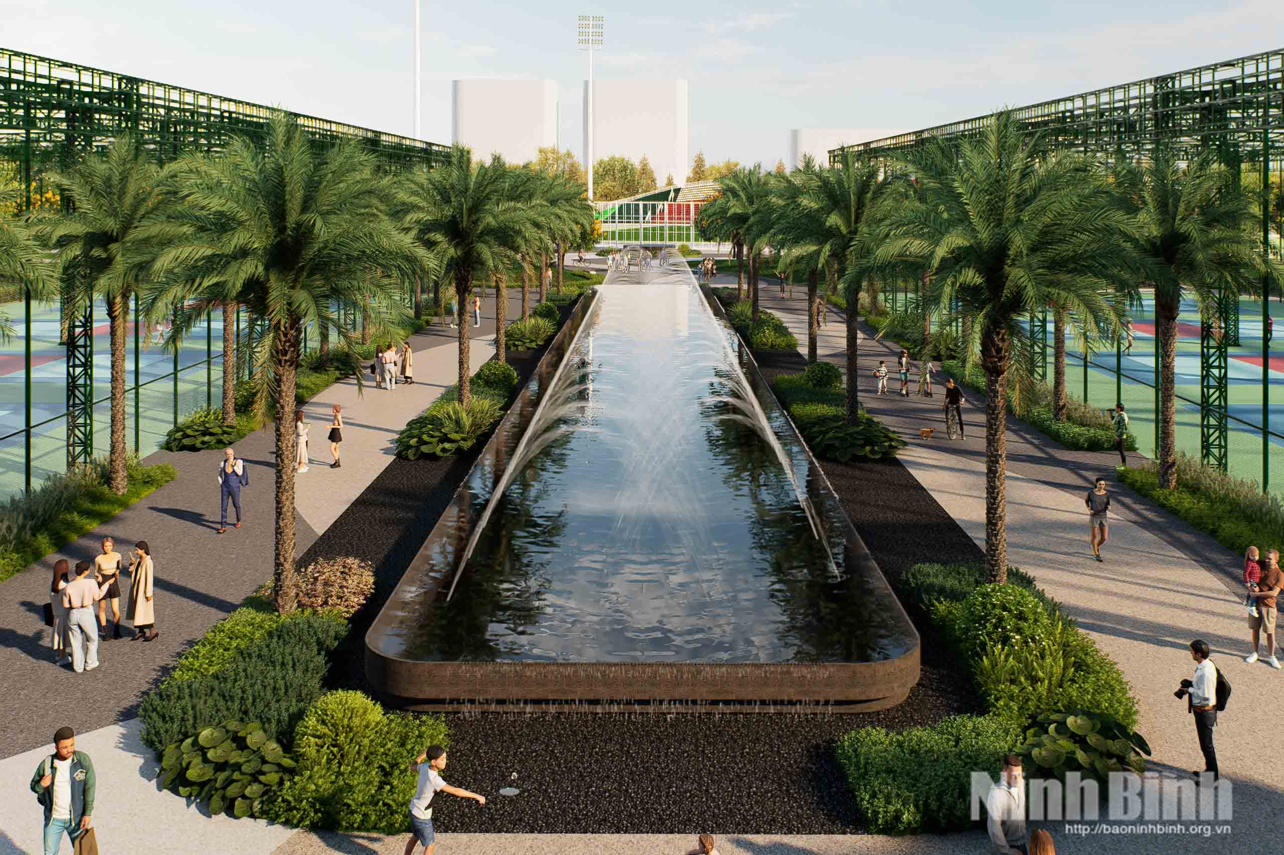 Sportovní centrum Sun Sports City Ninh Binh se pyšní rozlehlou 22hektarovou plochou s bohatou zelení.