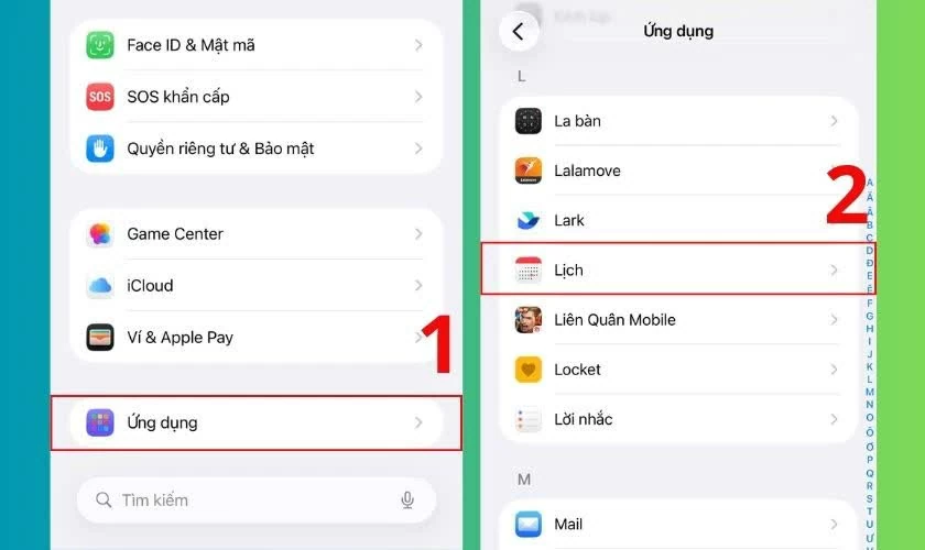 Vào mục Ứng dụng (Apps) và chọn Lịch (Calendar). Vào mục Ứng dụng (Apps) và chọn Lịch (Calendar).
