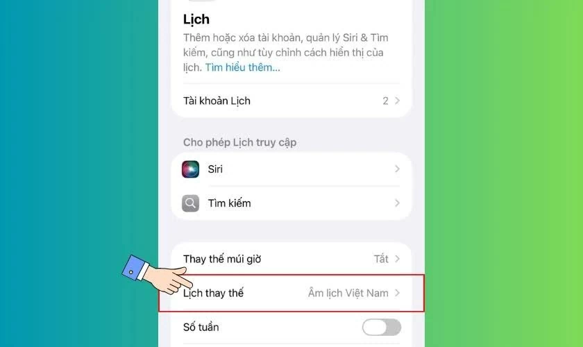 Sau đó, chọn Lịch thay thế (Alternate Calendars). Sau đó, chọn Lịch thay thế (Alternate Calendars).