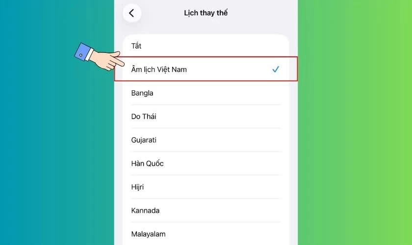 Bật Âm lịch Việt Nam. Bật Âm lịch Việt Nam.
