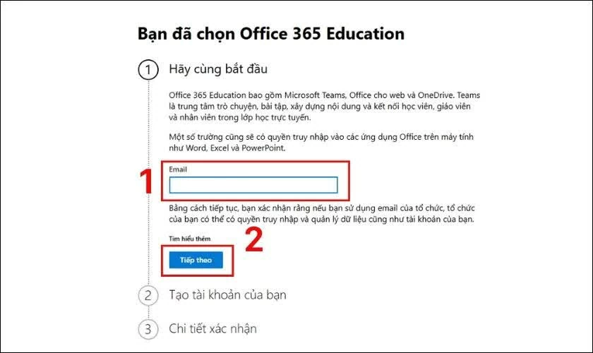 Xác minh email của sinh viên.