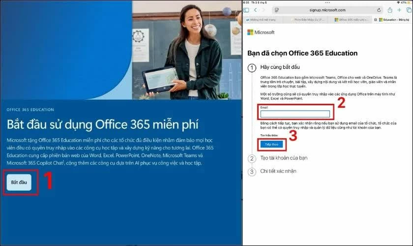 Truy cập trang đăng ký Microsoft Education.