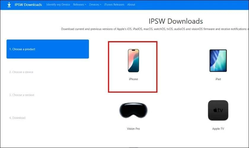 Vào trang IPSW và chọn đúng mẫu iPhone.