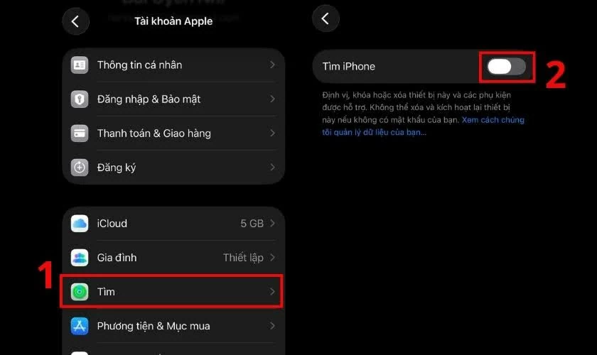 Sao lưu dữ liệu và tắt Find My iPhone.