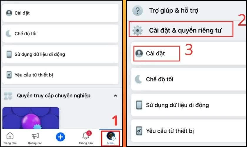 افتح تطبيق فيسبوك، ثم انقر على أيقونة الخطوط الثلاثة في زاوية الشاشة. Mở ứng dụng Facebook, sau đó nhấn vào biểu tượng 3 dấu gạch ở góc màn hình.