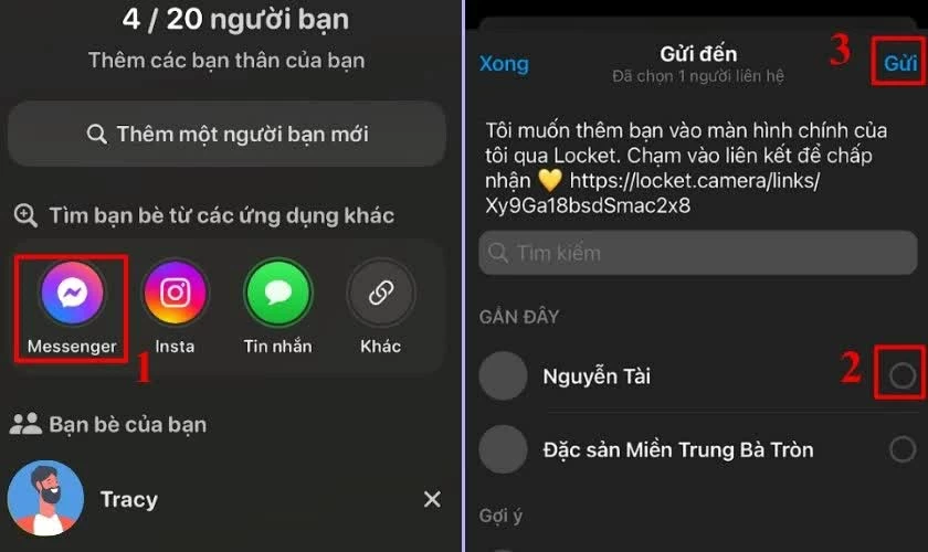 Nhấn vào ứng dụng muốn chia sẻ như Messenger, Zalo hoặc Instagram. Nhấn vào ứng dụng muốn chia sẻ như Messenger, Zalo hoặc Instagram.