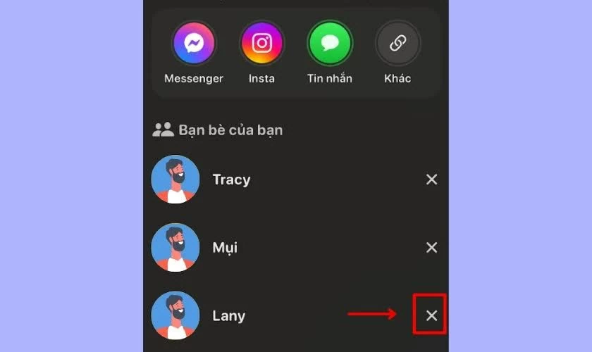 Ttìm tài khoản muốn hủy kết bạn rồi nhấn vào biểu tượng dấu “X”. Ttìm tài khoản muốn hủy kết bạn rồi nhấn vào biểu tượng dấu “X”.