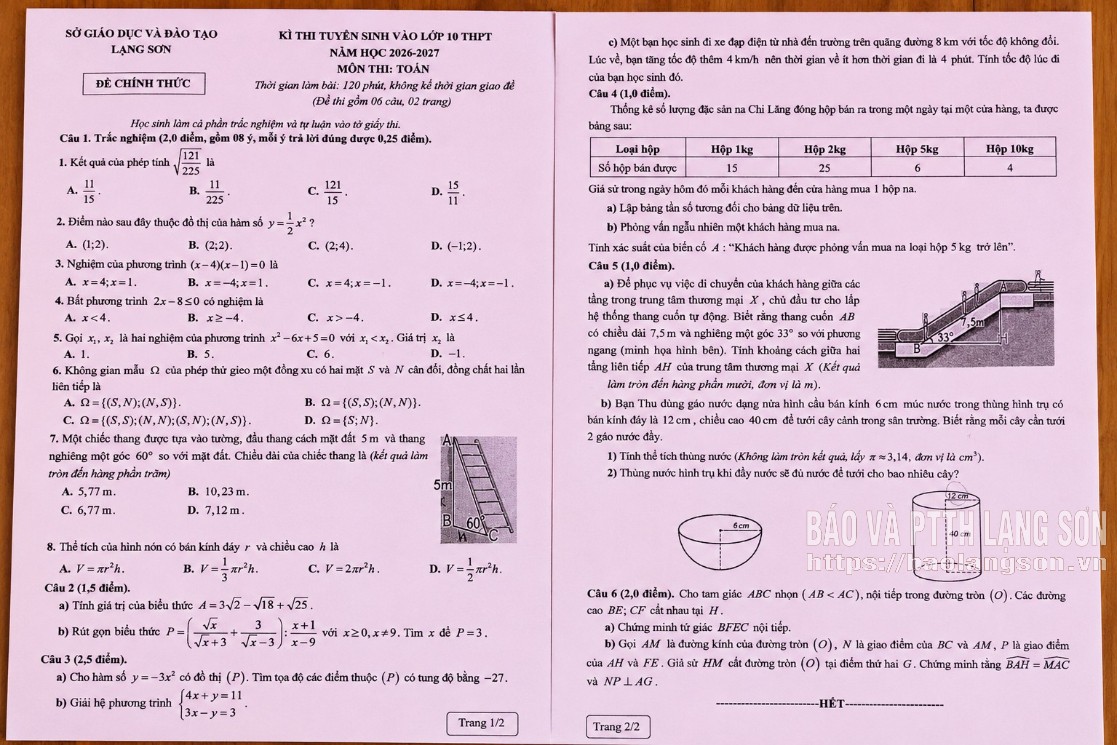Prova d'esame di matematica per l'ammissione alla decima classe (ultimo anno delle superiori) per l'anno scolastico 2026-2027.