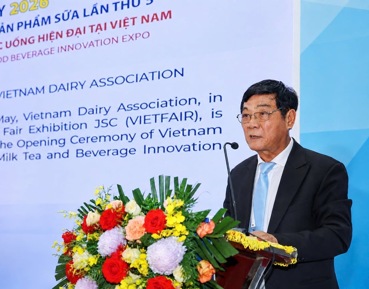 Ông Trần Quang Trung, Chủ tịch Hiệp hội Sữa Việt Nam phát biểu khai mạc tại Triển lãm Quốc tế ngành Sữa và sản phẩm Sữa lần thứ 5 tại Việt Nam (Vietnam Dairy 2026). Ảnh: VDA.