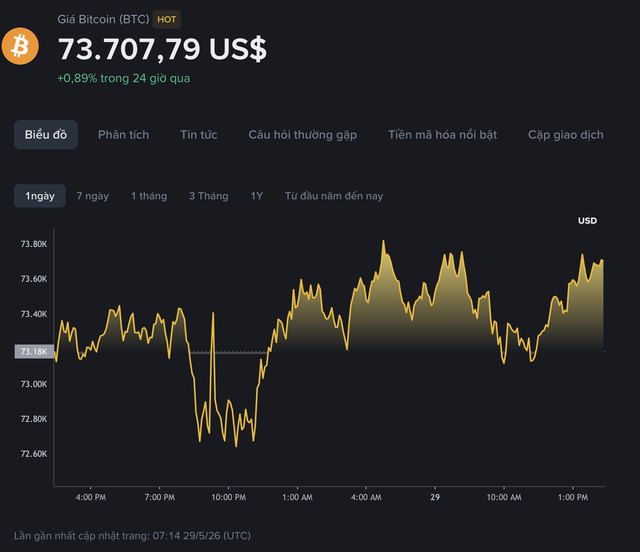 Giá Bitcoin hôm nay 29.5.2026: Thủng đáy 73.000 USD - Ảnh 1.