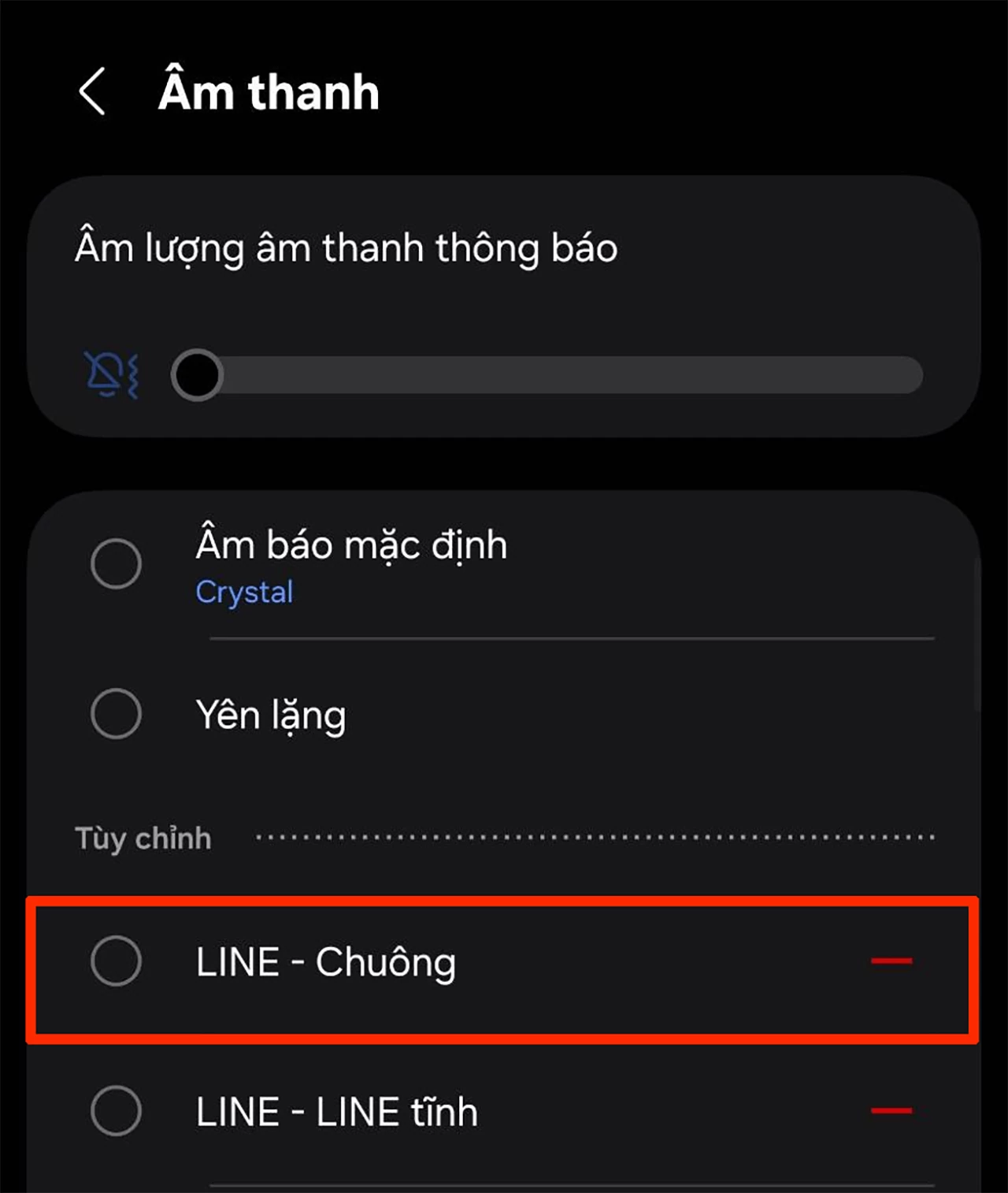 Cuối cùng, chọn âm thông báo phù hợp.