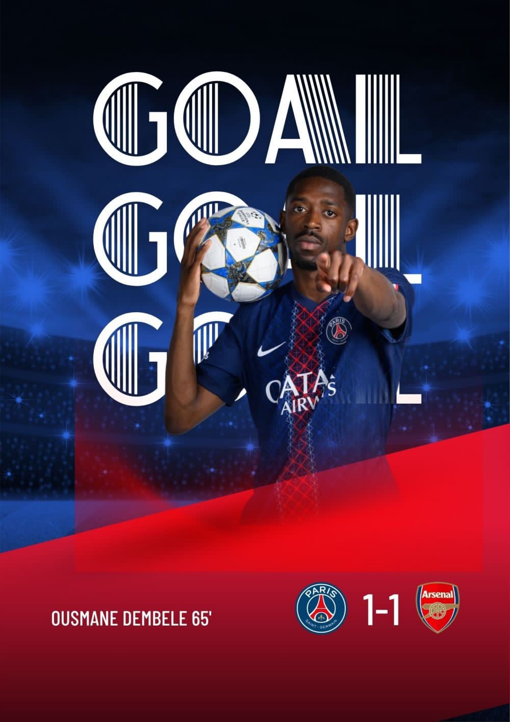 Dembele ghi bàn quân bình tỉ số 1-1.