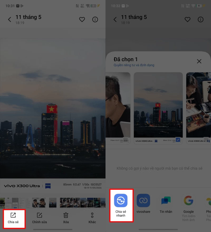 Dầu tiên, mở ảnh, video hoặc tài liệu muốn chia sẻ trên điện thoại vivo.