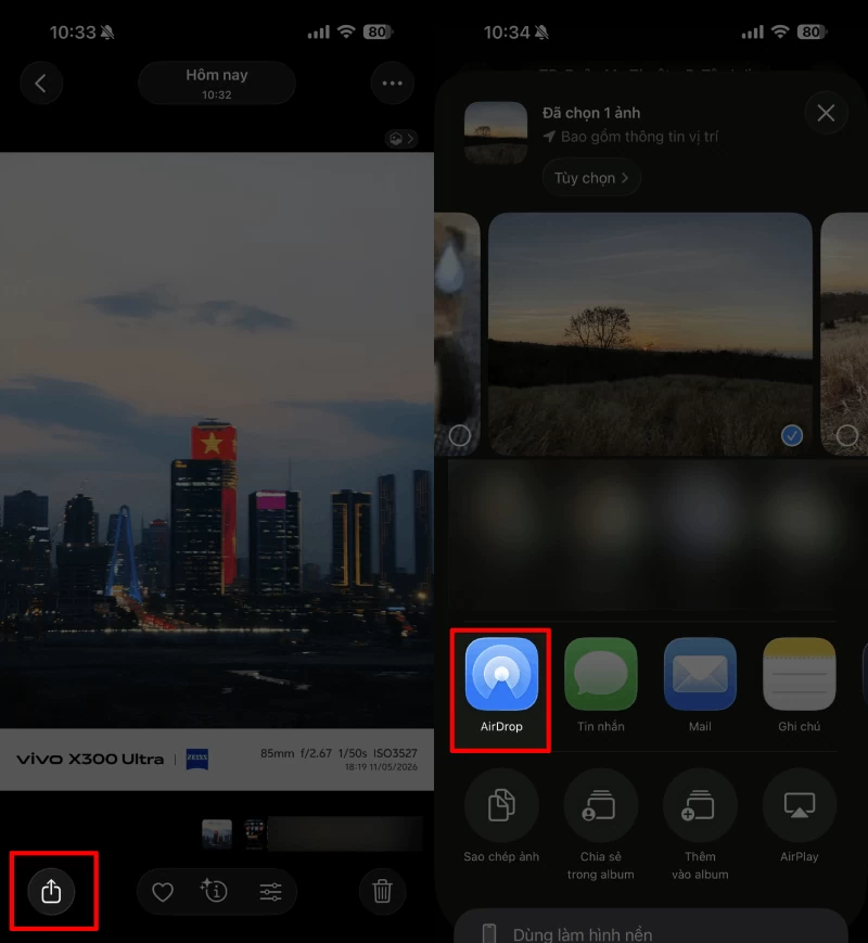 Trên iPhone hoặc MacBook, mở ảnh, video hay file cần gửi.