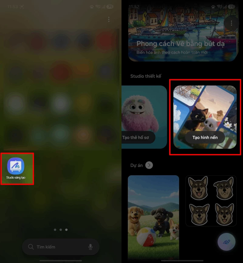 Mở ứng dụng Studio sáng tạo trên điện thoại Samsung. 