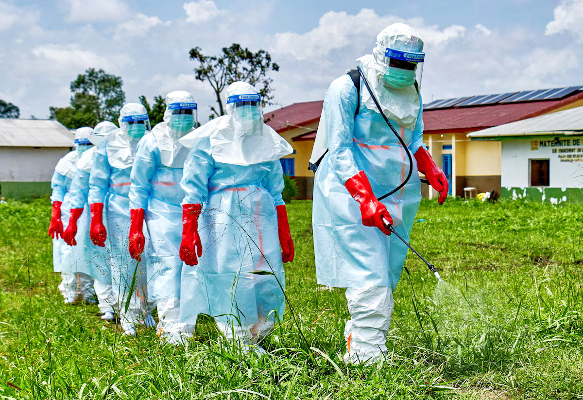 Medical personnel disinfect Rwampara General Hospital in Ituri province (Democratic Republic of Congo) during the Ebola outbreak, May 21, 2026.