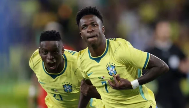Vinicius Junior ăn mừng bàn thắng mở tỷ số sớm cho Brazil